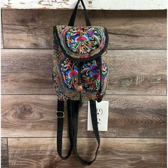 Boho Floral Embroidered Mini Backpack Hobo Style  Multicolor Unbranded Purse Sm - Picture 2 of 6